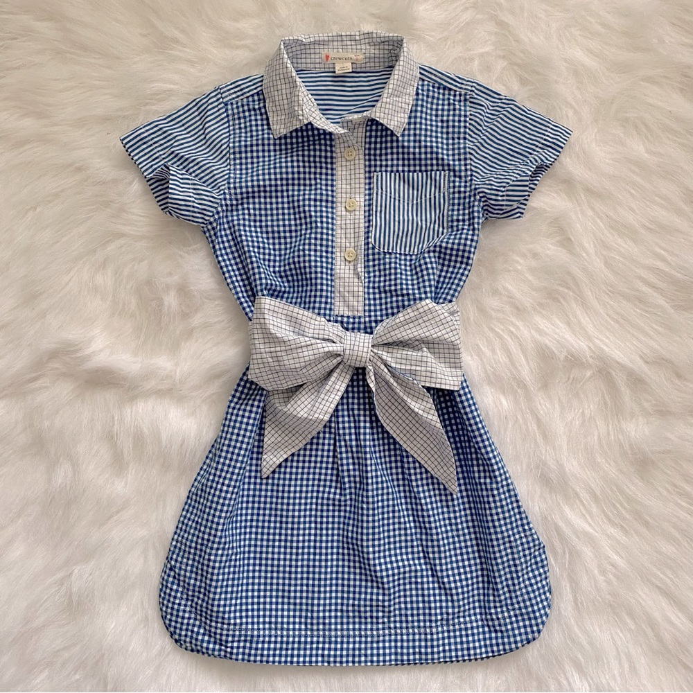 Crewcuts Checkered Gingham Plaid Bow Collared Button Dress size 5
